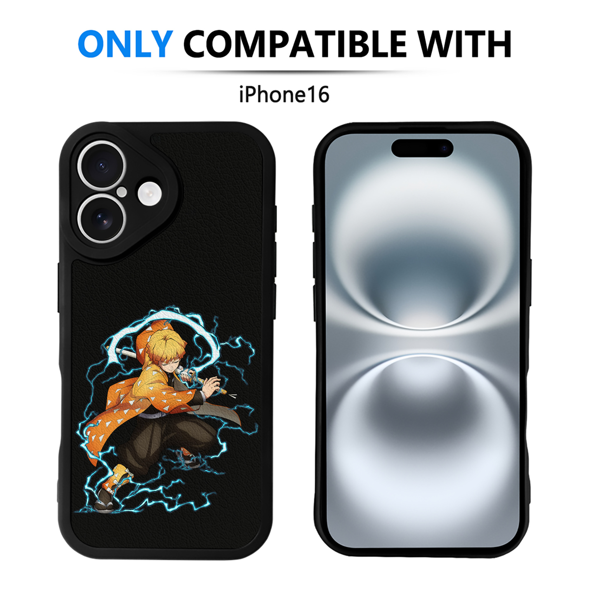 （画像用） 鬼滅の刃（きめつのやいば）我妻 善逸／あがつま ぜんいつ Agatsuma Zenitsu 【iPhone 16シリーズ対応】シリコンスマホケース（レザー調） 材質：シリコン